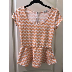 Charlotte Russe Peplum Top Coral Chevron Stripe M